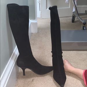 Sergio Rossi black suede stretch heeled boot